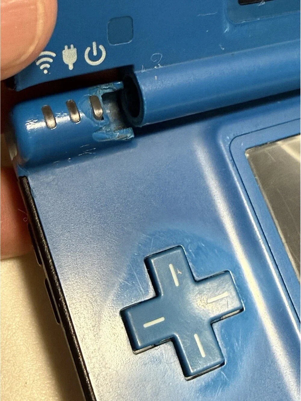 Nintendo DS XL Midnight Blue Console , ( Parts ) No Charger , Broken Hinge, Read